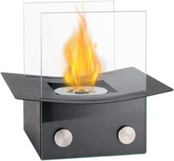 8" H Portable Ventless Fireplace Tabletop Fire Pit Bowl Pot With 2 Sided Glass Clean Burning Bio Ethanol For Patio Parties Events