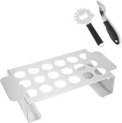 Jalapeno Poppers Rack With Corer Tool - 18 Hole Stainless Steel Popper Holder For BBQ Smoker Or Oven, Come With Smoking Guide And Scraper