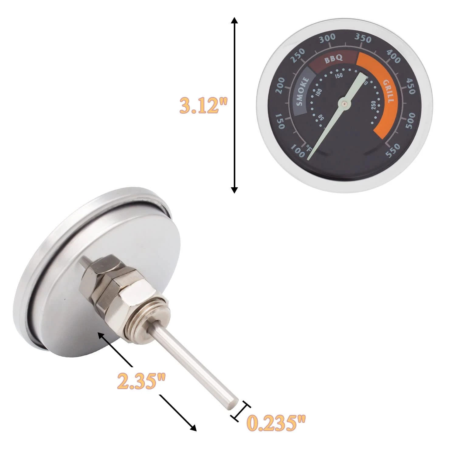 Grill Dome Temperature Gauge Thermometer For Oklahoma Joe's Charcoal Wood Pellet Offset Smoker Grills 4 Grill Dome Temperature Gauge Thermometer For Oklahoma Joe's Charcoal Wood Pellet Offset Smoker Grills - Image 2