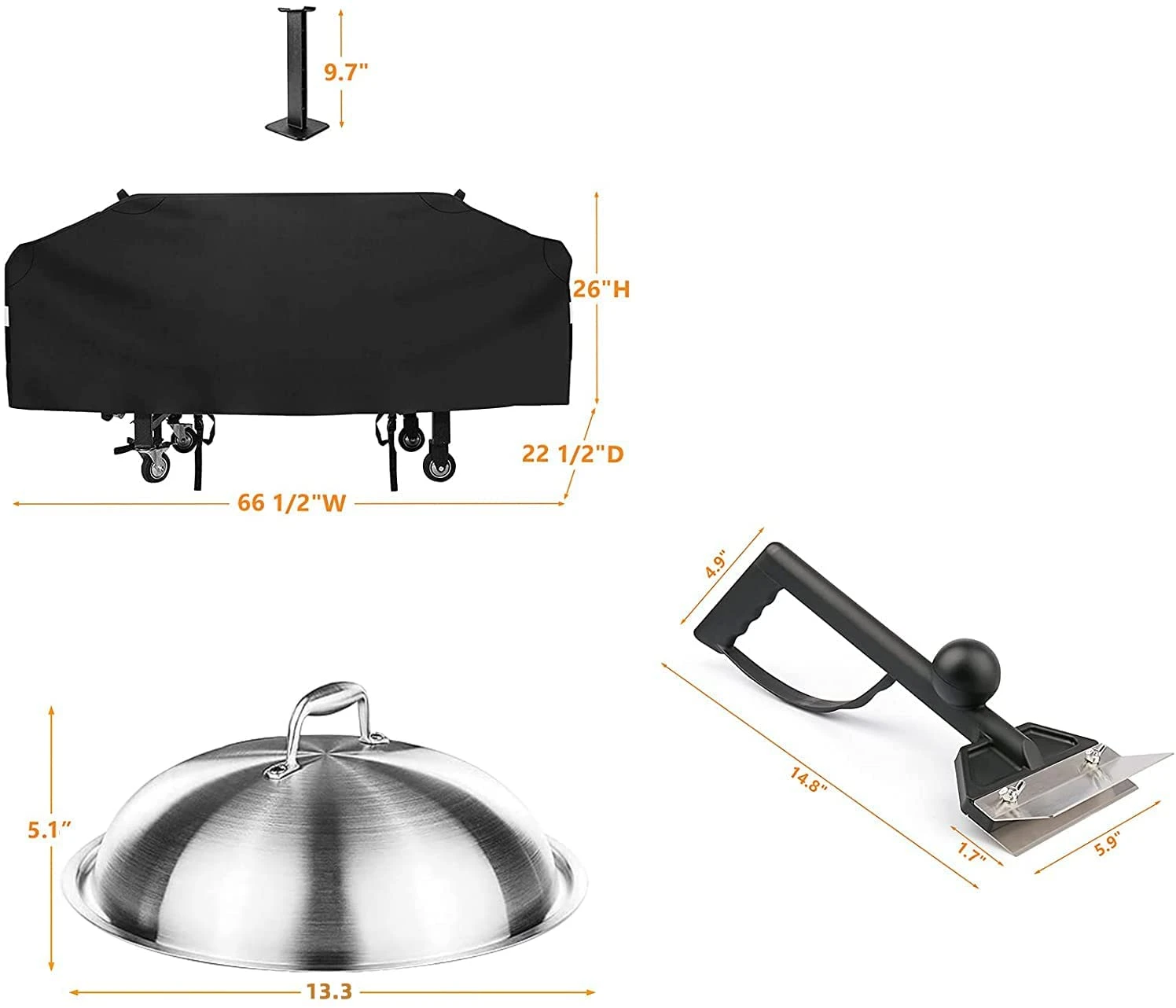36 Inch Cover For Blackstone, Camp Chef And Most 4 Burner Flat Top Griddle Grills, With Support Pole, Melting Dome Lid And Scraper Kit 4 36 Inch Cover For Blackstone, Camp Chef And Most 4 Burner Flat Top Griddle Grills, With Support Pole, Melting Dome Lid And Scraper Kit - Image 2