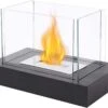 13.5''L Black Portable Ventless Fireplace Tabletop Fire Pit Bowl Pot With Four-Sided Glass Clean Burning Bio Ethanol For Patio Parties Events