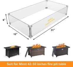 Fire Pit Glass Wind Guard, 31 X 12 X 6 Inch, Thick Rectangular Heat-Resistant Tempered With Hard Bracket And Rubber Feet For Propane, Gas, Outdoor -Cheap Grill Store 618q W8eK L. AC SL1500
