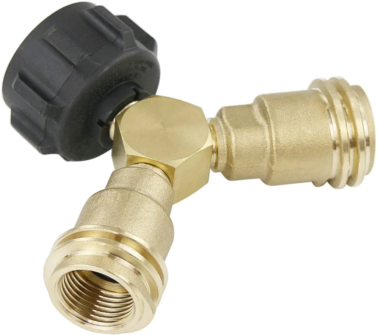 2 Way LP Gas Propane Tank Y Splitter Adapter With Valves Tee Connector For 20lb LP Tank Cylinder For BBQ Grills, Camping Stoves, Gas Burners, Heater 5 2 Way LP Gas Propane Tank Y Splitter Adapter With Valves Tee Connector For 20lb LP Tank Cylinder For BBQ Grills, Camping Stoves, Gas Burners, Heater - Image 3