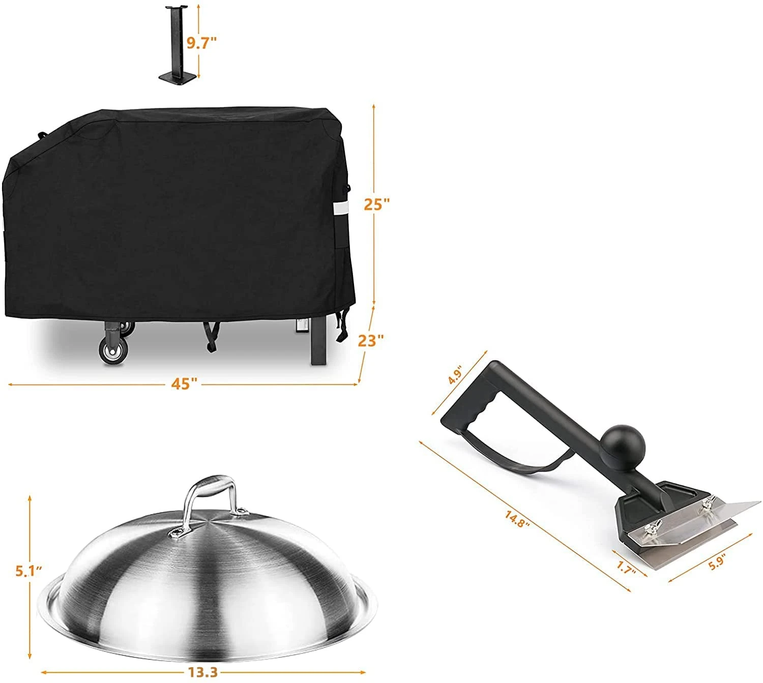 28'' Griddle Cover, Melting Dome Lid And Spatula Kit For Blackstone And Most 2 Burner Flat Top Grill Griddles, Heavy Duty BBQ Cover With Support Pole 4 28'' Griddle Cover, Melting Dome Lid And Spatula Kit For Blackstone And Most 2 Burner Flat Top Grill Griddles, Heavy Duty BBQ Cover With Support Pole - Image 2