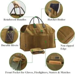 Waxed Canvas Rust Firewood Log Carrier Tote Large Fire Wood Bag Durable Fireplace Wood Stove Accessories With Leather Gloves -Cheap Grill Store 61HjcxzqGEL. AC SX679. SX. UX. SY. UY