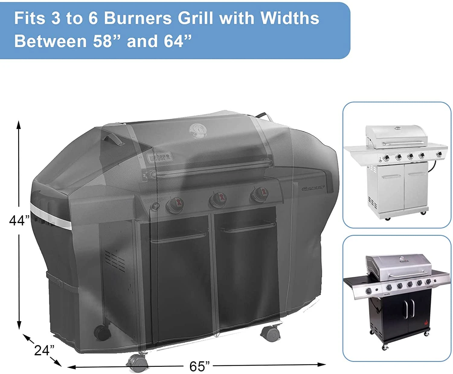 Grill Cover For Huntington 4 - 6 Burner Gas Grills, 65 X 24 X 44 Inch 4 Grill Cover For Huntington 4 - 6 Burner Gas Grills, 65 X 24 X 44 Inch - Image 2