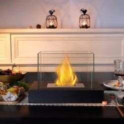 13.5''L Black Portable Ventless Fireplace Tabletop Fire Pit Bowl Pot With Four-Sided Glass Clean Burning Bio Ethanol For Patio Parties Events -Cheap Grill Store 61R kfPJL5L. AC SL1000