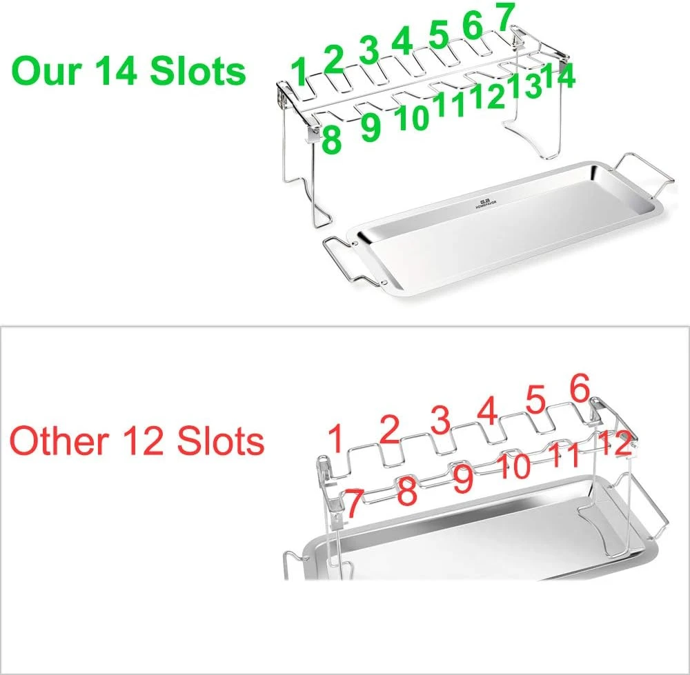 Chicken Leg Wing Rack 14 Slots Stainless Steel Metal Roaster Stand With Drip Tray For BBQ Smoker Grill Or Oven, Dishwasher Safe 6 Chicken Leg Wing Rack 14 Slots Stainless Steel Metal Roaster Stand With Drip Tray For BBQ Smoker Grill Or Oven, Dishwasher Safe - Image 4