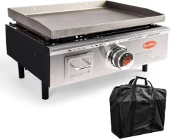 17 Inch Portable Propane Flat Top BBQ Grill Griddle For Outdoor, Camping, Kitchen, Tailgating Etc, Kit With Grill Bag