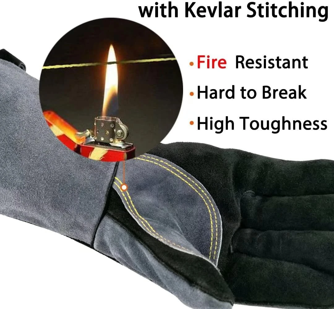 16" 932℉ Leather Forge Heat Resistant Welding Gloves Mitts For BBQ, Oven, Grill, Fireplace, Fire Pit, Tig, Mig, Baking, Furnace, Stove, Pot Holder 4 16" 932℉ Leather Forge Heat Resistant Welding Gloves Mitts For BBQ, Oven, Grill, Fireplace, Fire Pit, Tig, Mig, Baking, Furnace, Stove, Pot Holder - Image 2