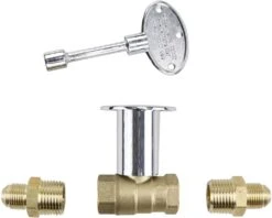 1/2'' 90K BTUStraight Quarter-Turn Shut-Off Valve Kit For NG LP Gas Fire Pits With Polished Chrome FLANGE, 3'' Key And 3/8 Male Flare X 1/2