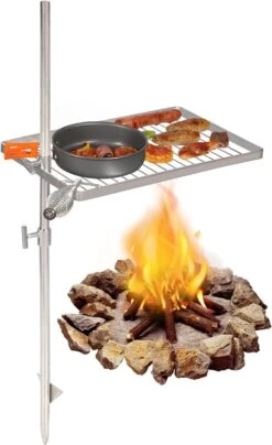 Portable Swivel Campfire Grill Grate Lightweight Stainless Steel Grill Grate Over Fire Pit With Carrying Bag For Outdoor Camping BBQ