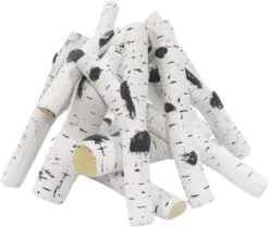 12Pcs Birch Ceramic Wood Fake FireLogs For Indoor Gas Inserts, Ventless & Vented, Propane, Gel, Ethanol, Electric Or Outdoor Fireplaces & Fire Pits