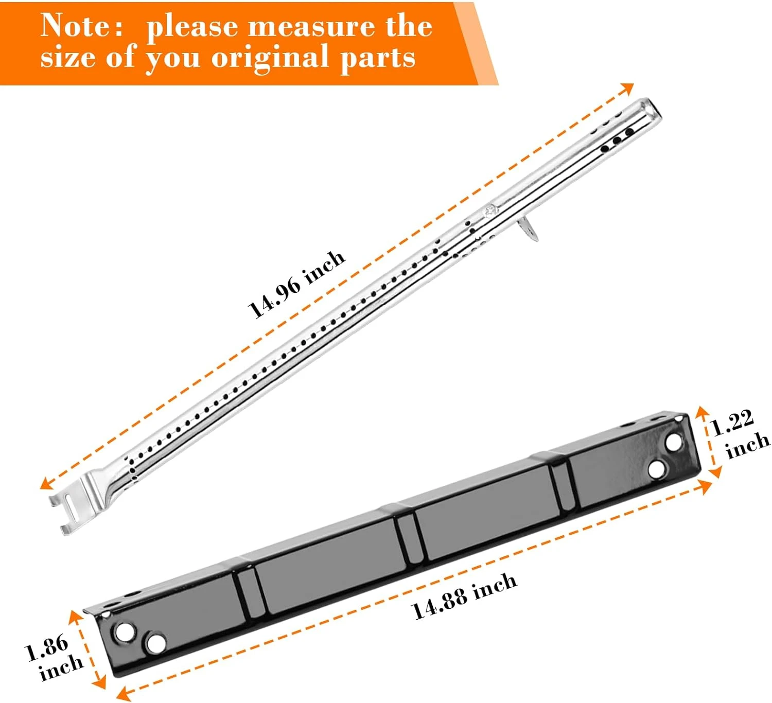 Grill Parts Kit For RevoAce GBC1748WS, GBC1748WPF, GBC1768WB, GBC1646WRS Gas Grills, 4 Pack Stainless Steel Burner & Porcelain Steel Heat Plate 4 Grill Parts Kit For RevoAce GBC1748WS, GBC1748WPF, GBC1768WB, GBC1646WRS Gas Grills, 4 Pack Stainless Steel Burner & Porcelain Steel Heat Plate - Image 2