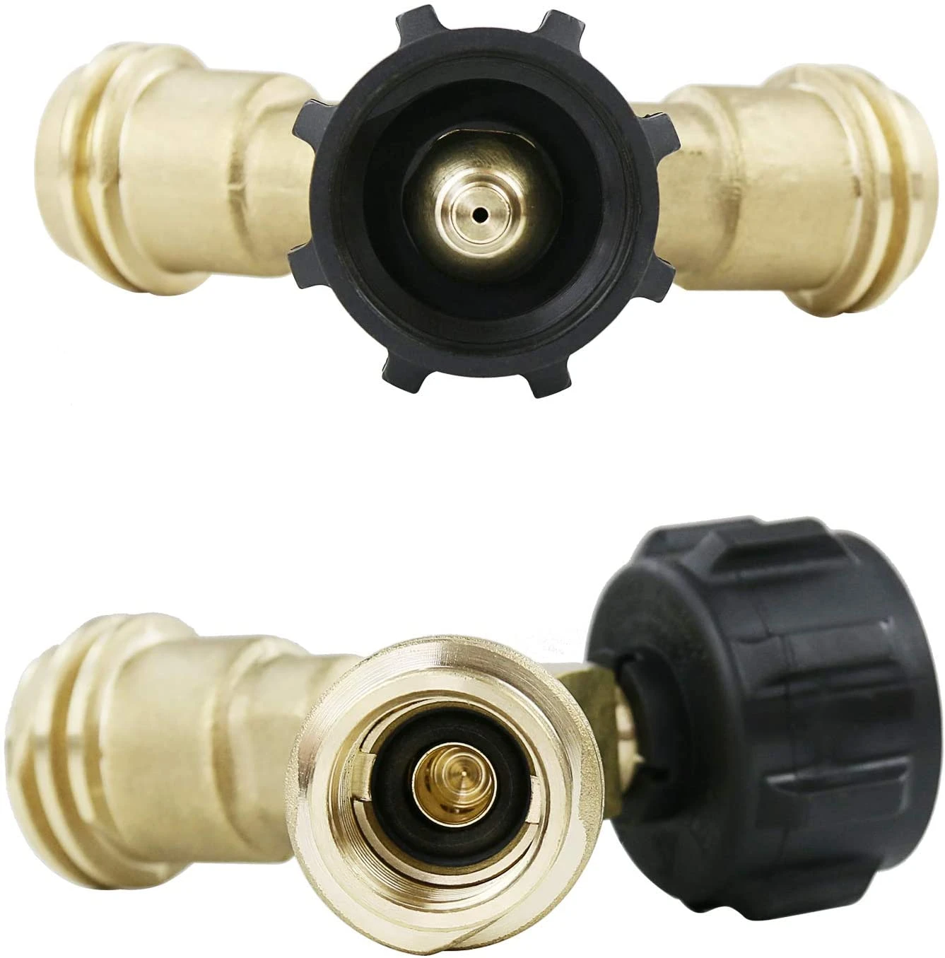 2 Way LP Gas Propane Tank Y Splitter Adapter With Valves Tee Connector For 20lb LP Tank Cylinder For BBQ Grills, Camping Stoves, Gas Burners, Heater 4 2 Way LP Gas Propane Tank Y Splitter Adapter With Valves Tee Connector For 20lb LP Tank Cylinder For BBQ Grills, Camping Stoves, Gas Burners, Heater - Image 2