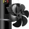 Wood Stove Pipe Fireplace Fan With Magnetic Thermometer, 6 Blades Fan On Chimney, Heat Powered For WoodGas/Pellet/Log Burning Stoves