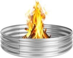 48 Inch Campfire Ring, Galvanized Fire Pit Ring For Outside Wood-Burning Fire Pit, Heavy Duty Steel FirePit In-Ground For Backyard, Camping