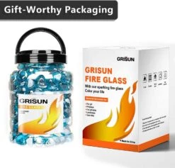 1'' High Luster Reflective Tempered Caribbean Blue Fire Glass Diamonds Rock For Fire Pit, Fireplace, 10 LBS Kit -Cheap Grill Store 71 e 4pYV L. AC SL1500