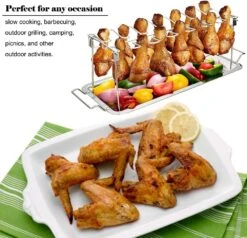 Chicken Leg Wing Rack 14 Slots Stainless Steel Metal Roaster Stand With Drip Tray For BBQ Smoker Grill Or Oven, Dishwasher Safe 15 Chicken Leg Wing Rack 14 Slots Stainless Steel Metal Roaster Stand With Drip Tray For BBQ Smoker Grill Or Oven, Dishwasher Safe -Cheap Grill Store 710HWwqWpSL. AC SL1000