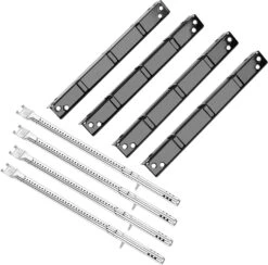 Grill Parts Kit For Backyard GBC1856W-C, GBC1646WPF, BY16-101-003-05 Gas Grills, 4 Pack Stainless Steel Burner & Porcelain Steel Heat Plate