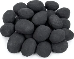 24pcs Black Light Weight Ceramic Fiber Pebble Stones For Indoor, Gas Inserts, Ventless, Vent Free, Electric, Outdoor Fireplaces And Fire Pits