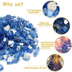 1/2'' Patio Heaters Fire Glass Reflective Tempered Pacific Blue Fire Rock For Fire Pits, Fireplace -Cheap Grill Store 7147W18TLfL. AC SL1000