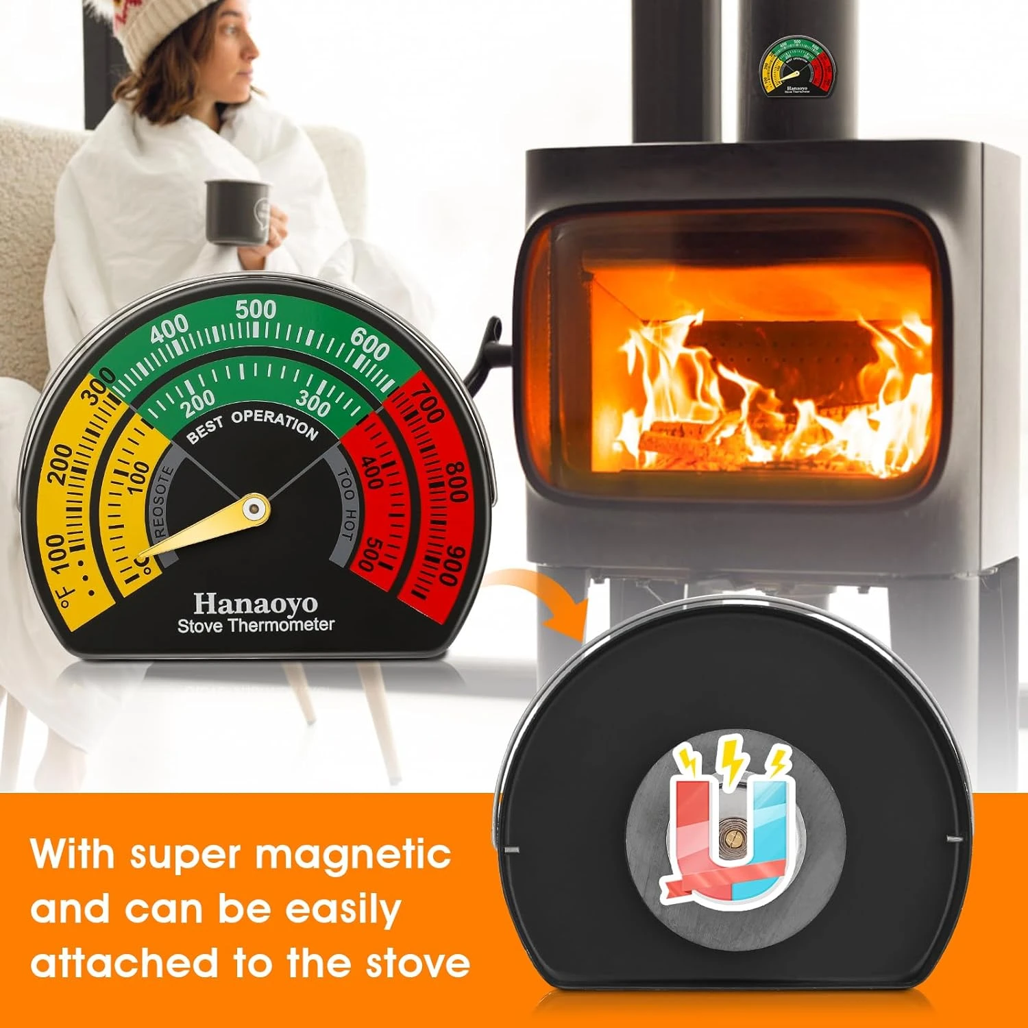 3.34 In Dia Stove Meter Magnetic Thermometer For Wood Burning Stove, Gas Stoves, Pellet Stove Etc 7 3.34 In Dia Stove Meter Magnetic Thermometer For Wood Burning Stove, Gas Stoves, Pellet Stove Etc - Image 5