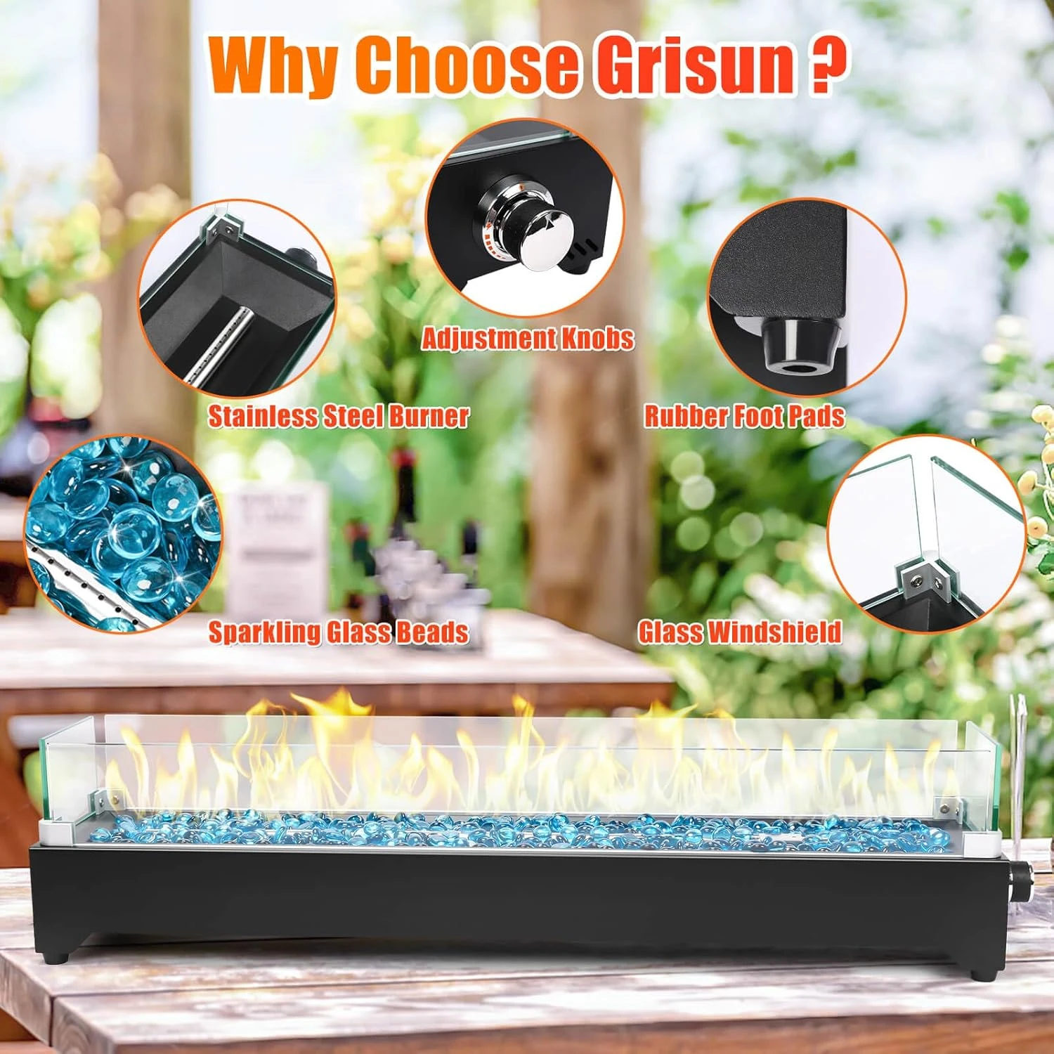 36 Inch Tabletop Propane Fire Pit, 50000 BTU, Stainless Steel Outdoor Portable Fire Pit With Cover And Windscreen 9 36 Inch Tabletop Propane Fire Pit, 50000 BTU, Stainless Steel Outdoor Portable Fire Pit With Cover And Windscreen - Image 7