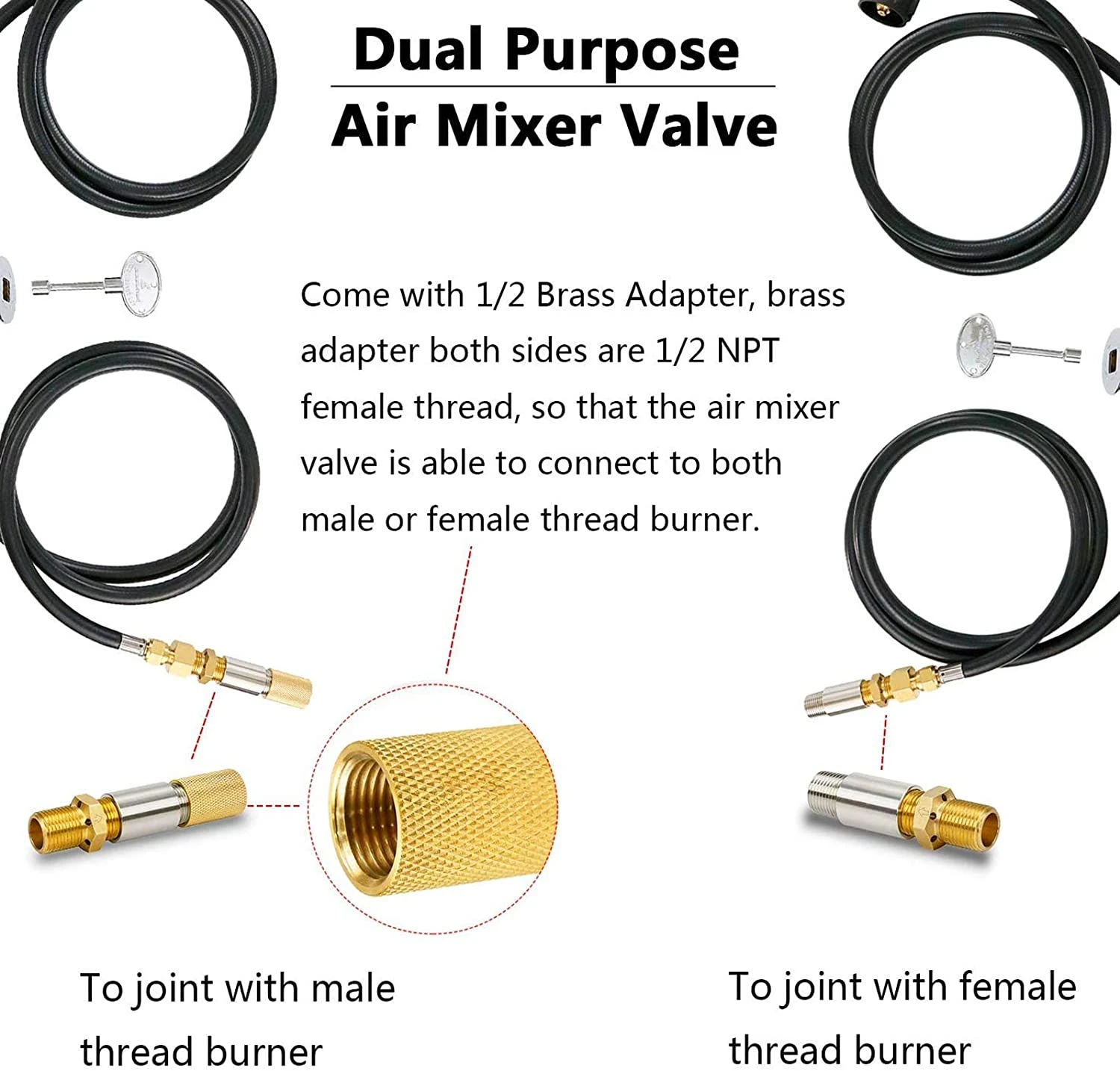 1/2'' Gas Solid Brass Air Mixer Valve 150K BTU Fits Outdoor, Vented And Liquid Propane Fire Pits, Fireplaces 7 1/2'' Gas Solid Brass Air Mixer Valve 150K BTU Fits Outdoor, Vented And Liquid Propane Fire Pits, Fireplaces - Image 5