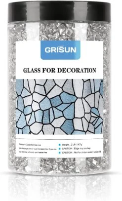 Silver Crushed Fire Glass Reflective Tempered Pebbles Gravel Marbles For Crafts Resin Art, Garden Decoration, Fireplace, 2 Pounds Jar 3-6mm -Cheap Grill Store 719MXoXgLDL. AC SL1500