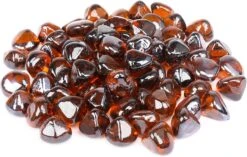 Amber Fire Glass Diamonds Luster Reflective Tempered Rocks For Fire Pit, 10 Pounds 1 Inch For Natural Or Propane Fireplace