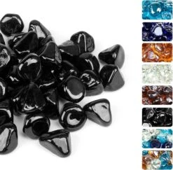 1'' High Luster Reflective Tempered Black Fire Glass Diamonds Rock For Fire Pit, Fireplace, 10 LBS Kit -Cheap Grill Store 71BLbTYmZbL. AC SL1500
