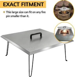 30'' Square Fire Pit Heat Deflector Burner Lid Cover To Push Heat Down And Out With Carrying Handle And Foldable Legs To Warm Friends And Family -Cheap Grill Store 71FQBJ5sQsL. AC SL1500