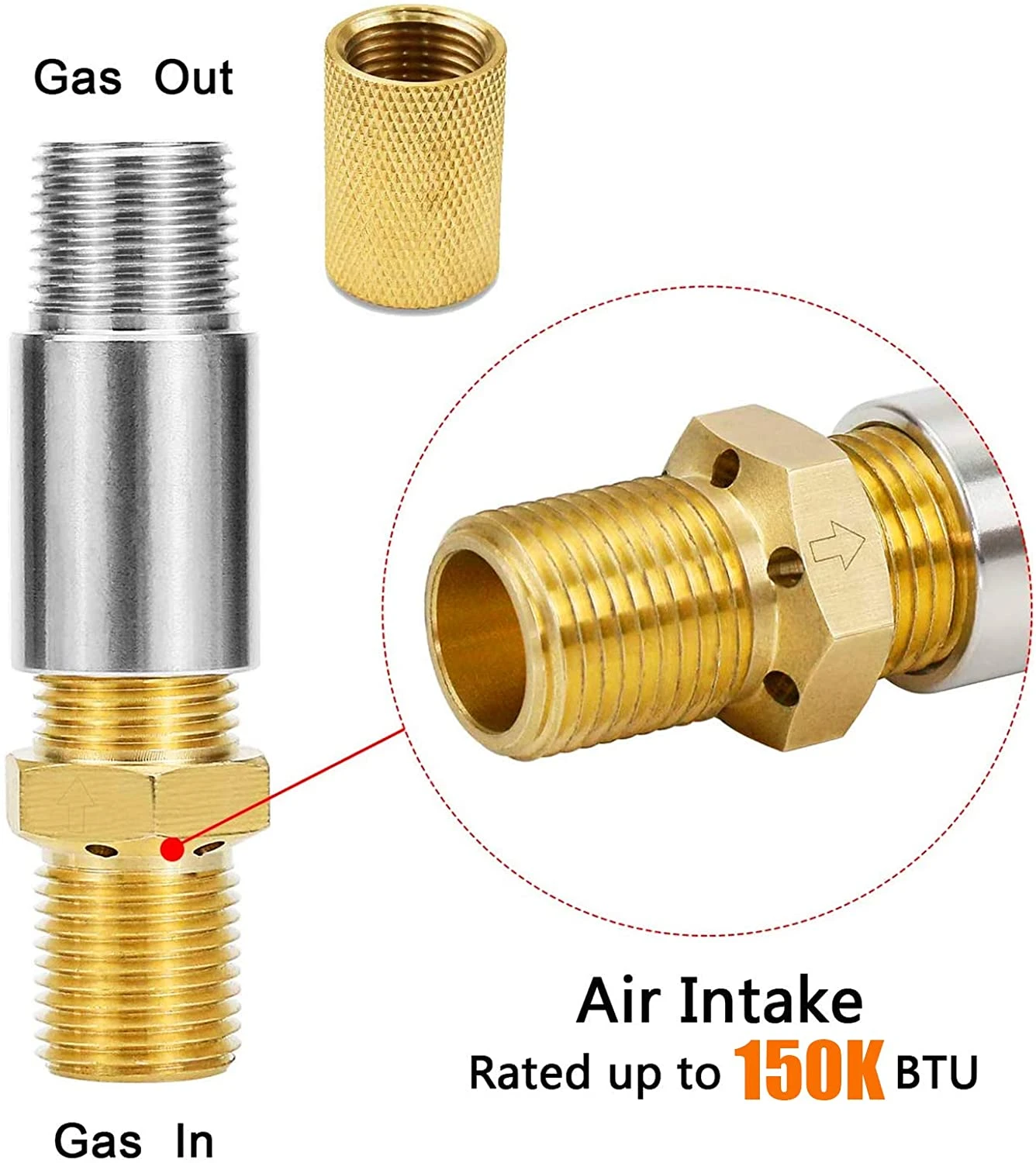 1/2'' Gas Solid Brass Air Mixer Valve 150K BTU Fits Outdoor, Vented And Liquid Propane Fire Pits, Fireplaces 4 1/2'' Gas Solid Brass Air Mixer Valve 150K BTU Fits Outdoor, Vented And Liquid Propane Fire Pits, Fireplaces - Image 2