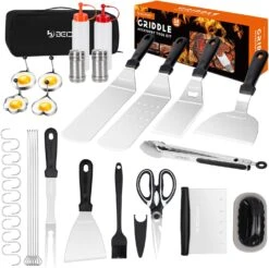 34 Pcs Griddle Accessories Kit, Flat Top Grill Tools Set For Blackstone, Camp Chef, Etc, Grilling Spatula, Scraper, Carry Bag, Cleaning Accessories