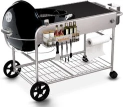 Grill Table Stand Cart For Weber 22" And 18“ Original Kettle, Performer, Jumbo Joe And Master-Touch Charcoal Grills, Outdoor Prep Cooking Station