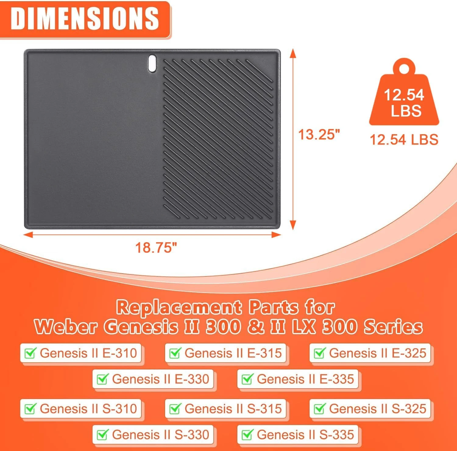 Reversible Cast Iron Griddle Plate For Weber Genesis II 300 And Genesis II LX 300 Series Grills, Genesis 2 E310/S310/E315/E335 Grills 4 Reversible Cast Iron Griddle Plate For Weber Genesis II 300 And Genesis II LX 300 Series Grills, Genesis 2 E310/S310/E315/E335 Grills - Image 2