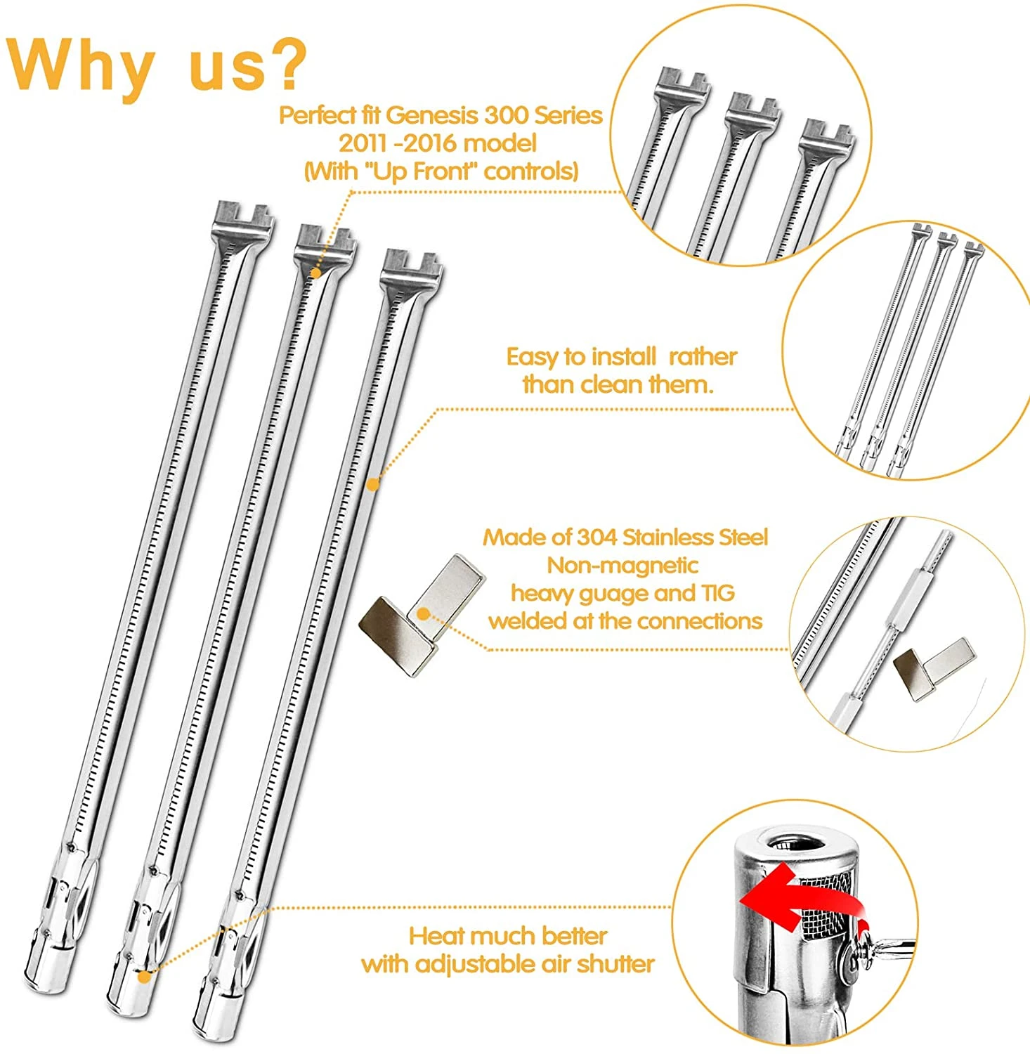 19.5'' BBQ Burner 62752 For Weber Genesis S-310, S-320, S-320 Front Control Knob Series 3 Burner Grills 9 19.5'' BBQ Burner 62752 For Weber Genesis S-310, S-320, S-320 Front Control Knob Series 3 Burner Grills - Image 7