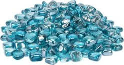 Caribbean Blue Fire Glass Cubes Tempered Rocks For Fire Pit, 10 Pounds 1/2 Inch For Natural Or Propane Fireplace
