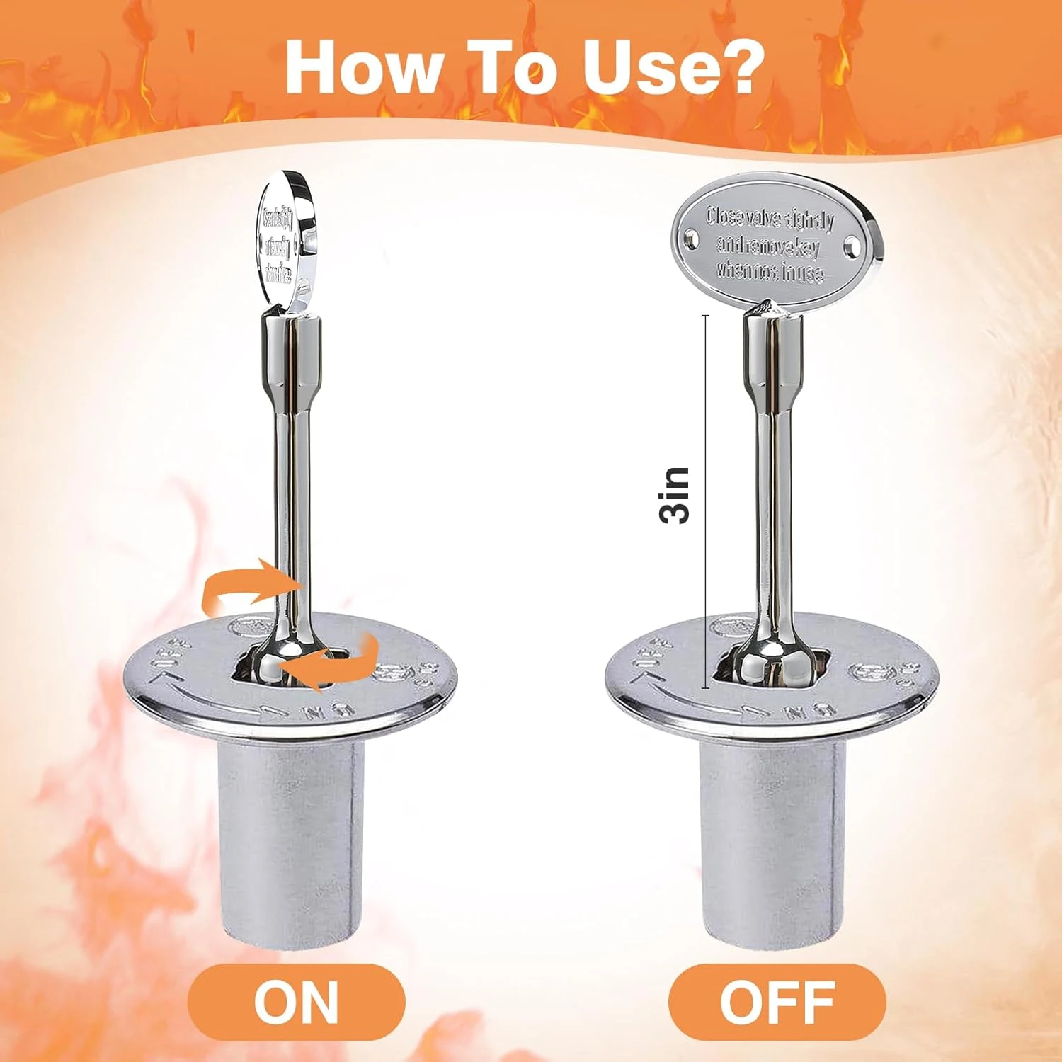 Universal Valve Key For Gas Fireplaces, Polished Gas Fireplace Keys For Fire Pits, Fits 1/4" & 5/16" Turn Ball Valve, 3-Inch, 2 PCS 4 Universal Valve Key For Gas Fireplaces, Polished Gas Fireplace Keys For Fire Pits, Fits 1/4" & 5/16" Turn Ball Valve, 3-Inch, 2 PCS - Image 2