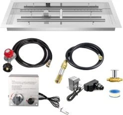 24'' X8'' Stainless Steel Rectangular Drop-in Fire Pit H-Shaped Burner Pan Table With Spark Hose Ignition Kit