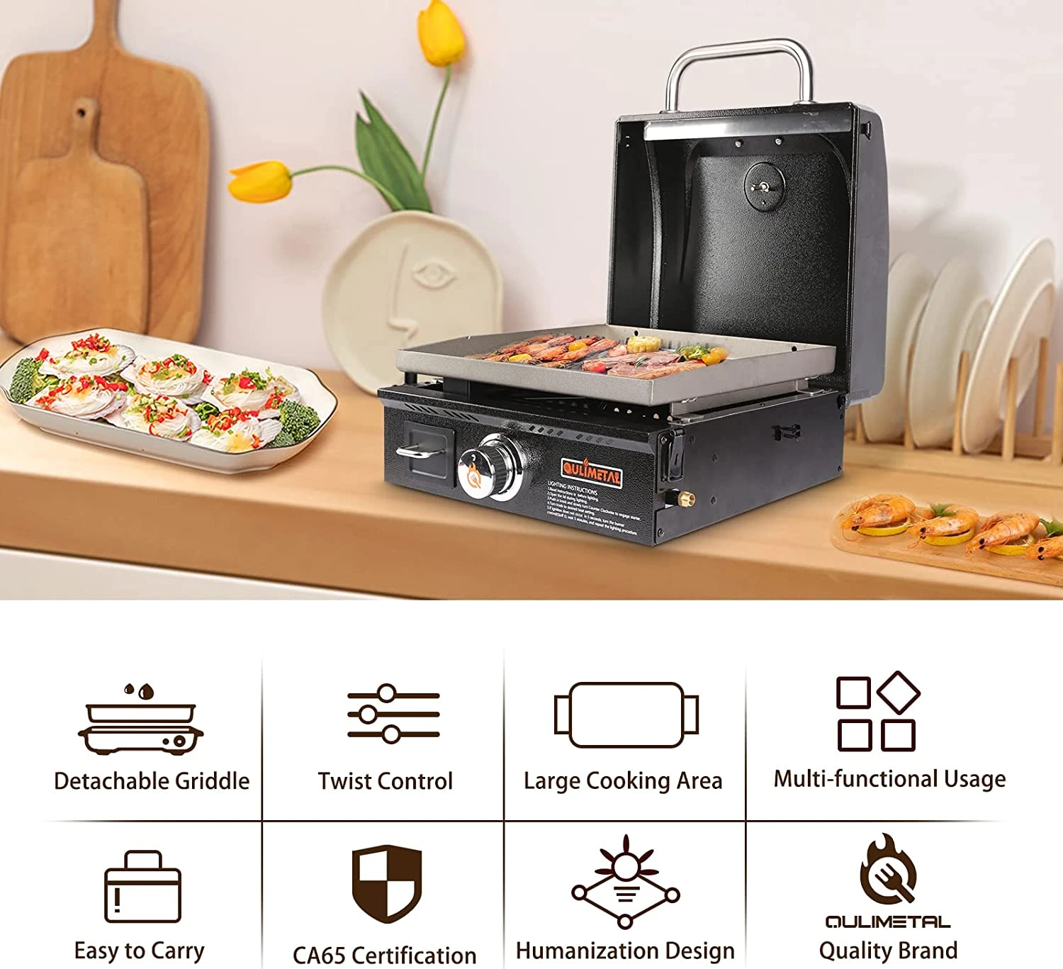 17 Inch Propane Portable Table Top Griddle BBQ Grill With Hood For Outdoor Cooking Camping Or Tailgating Etc, Kit With Carry Bag 8 17 Inch Propane Portable Table Top Griddle BBQ Grill With Hood For Outdoor Cooking Camping Or Tailgating Etc, Kit With Carry Bag - Image 6