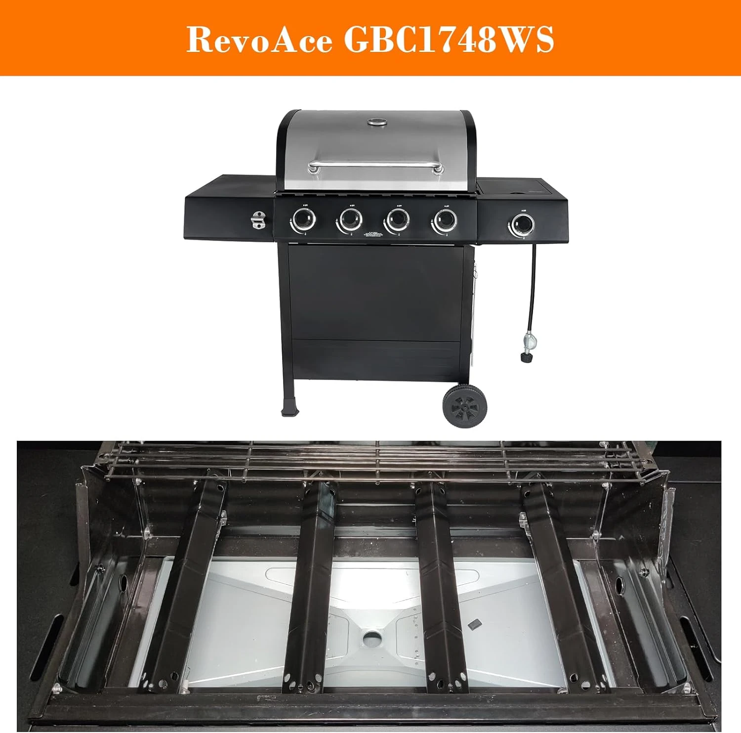 Grill Parts Kit For RevoAce GBC1748WS, GBC1748WPF, GBC1768WB, GBC1646WRS Gas Grills, 4 Pack Stainless Steel Burner & Porcelain Steel Heat Plate 5 Grill Parts Kit For RevoAce GBC1748WS, GBC1748WPF, GBC1768WB, GBC1646WRS Gas Grills, 4 Pack Stainless Steel Burner & Porcelain Steel Heat Plate - Image 3