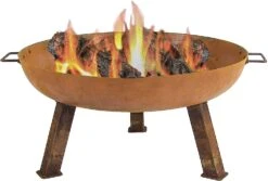 30-Inch Rustic Cast Iron Fire Pit Bowl With Handles Lightweight Design For Outside Wood Burning BBQ Camping Travel Or Picnic