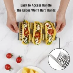 4 Pcs Premium Taco Stand Holders, 2 & 3 Tacos For Each Taco Tray, Taco Rack With Easy-Access Handle, Taco Plate Shells Oven & Grill Safe, BPA Free -Cheap Grill Store 71XPdWw3jxL. AC SL1500