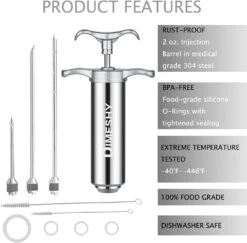 304 Stainless Steel Marinade Meat Injector Kit With 2-oz Large Capacity Barrel With 3 Commercial Marinade Needles -Cheap Grill Store 71YuITzB2FL. AC SL1500