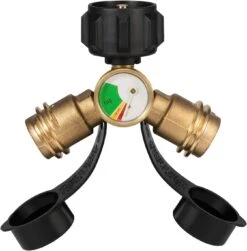 2 Way Propane LP Gas Tank Y Splitter Adapter With Gauge Connector For 20lb LP Cylinder, BBQ Grill, Gas Burner, Camping Stove, Heater, RV Camper -Cheap Grill Store 71ZJNWYJQcL. AC SL1500
