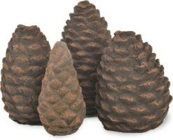 4 Pcs Ceramic Fiber Pine Cones Christmas Decorative For Most Types Of Indoor Or Outdoor Fireplace And Fire Pit, Clean Burning Accessories