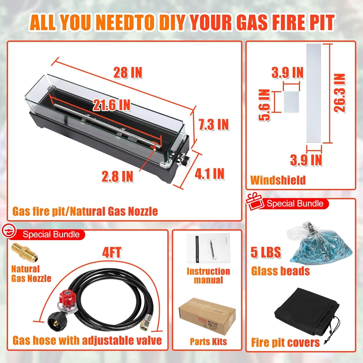 28 Inch Tabletop Propane Fire Pit, 40000 BTU, Stainless Steel Outdoor Portable Fire Pit With Cover And Windscreen 4 28 Inch Tabletop Propane Fire Pit, 40000 BTU, Stainless Steel Outdoor Portable Fire Pit With Cover And Windscreen - Image 2