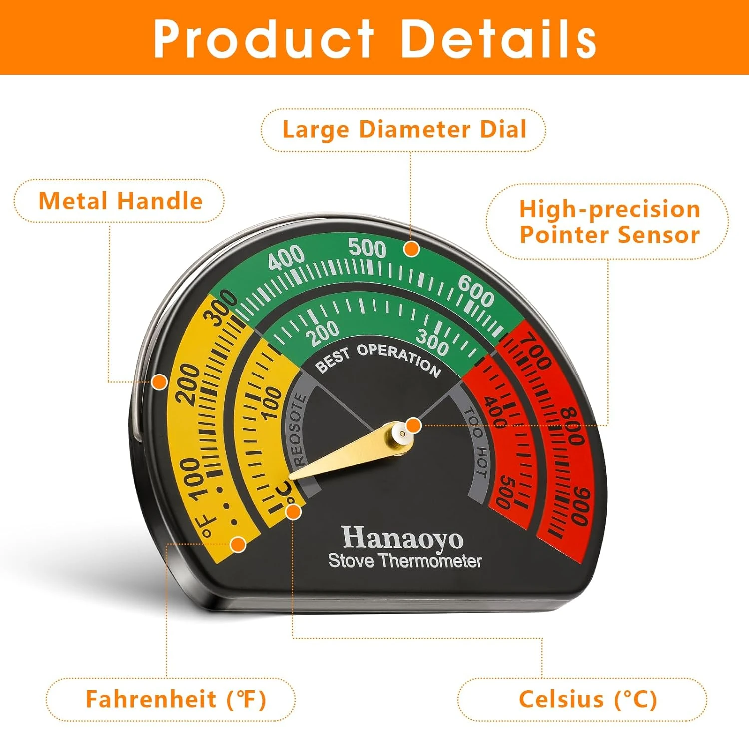 3.34 In Dia Stove Meter Magnetic Thermometer For Wood Burning Stove, Gas Stoves, Pellet Stove Etc 6 3.34 In Dia Stove Meter Magnetic Thermometer For Wood Burning Stove, Gas Stoves, Pellet Stove Etc - Image 4